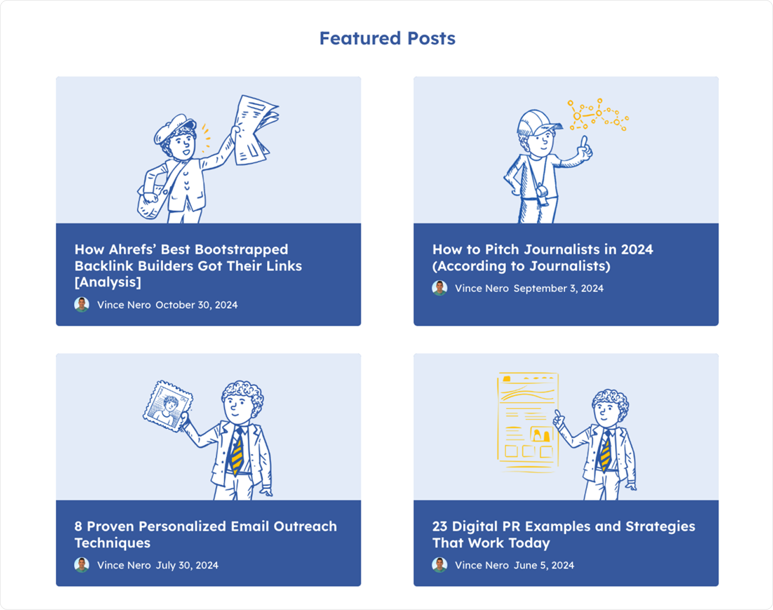 Блок Featured Posts с карточками статей в блоге BuzzStream