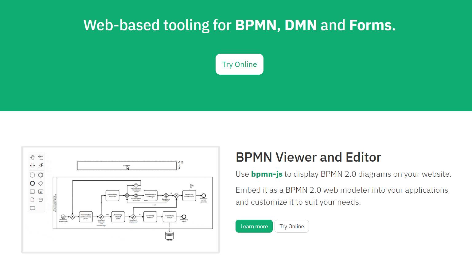 bpmn.io, редактор для просмотра и правки диаграмм BPMN в браузере