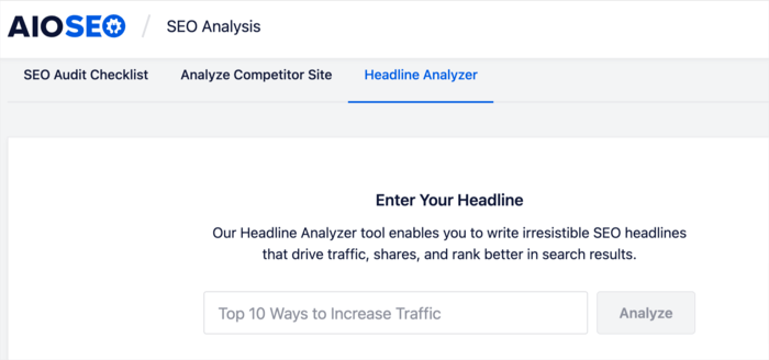 Интерфейс Headline Analyzer от AIOSEO с оценкой заголовка