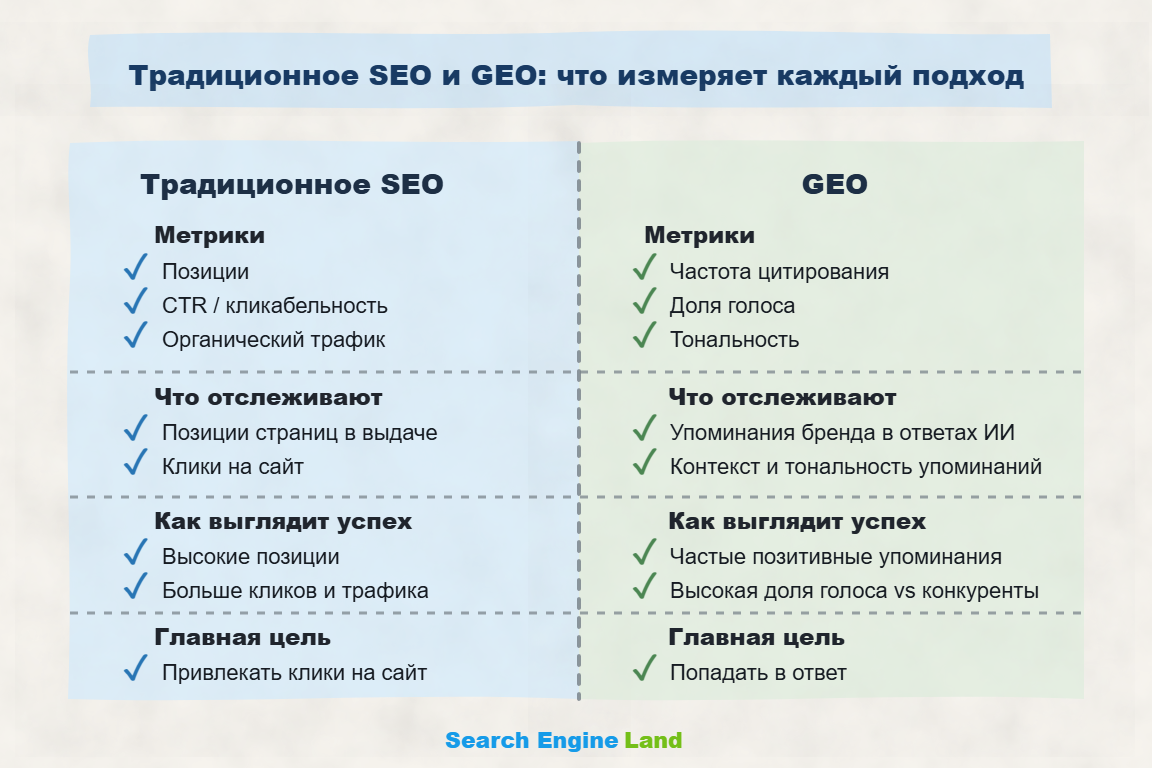Схема: два дашборда для мониторинга — традиционный SEO и AI-видимость